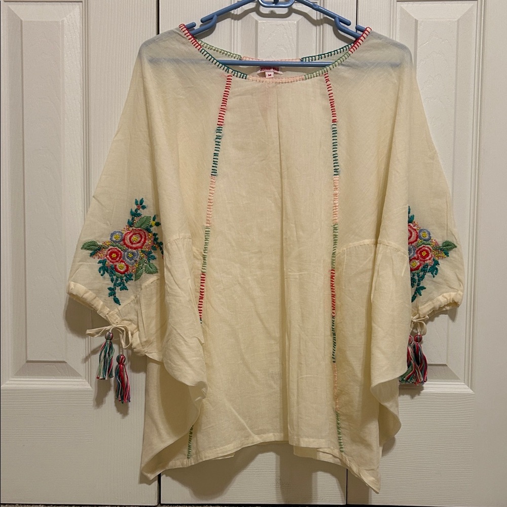 Johnny Was Cream Blouse with Colorful Embroidery - Picture 4 of 4